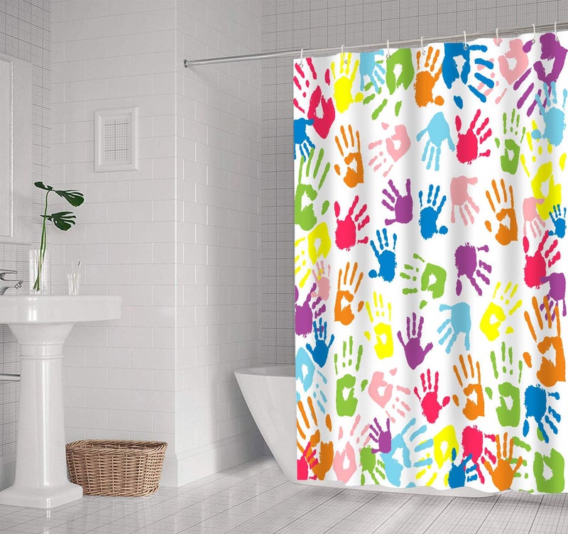 NTETSN Handprint Bathroom Curtain Watercolor Rainbow Color Bathroom Curtain for Kids Bathroom Curtain, Washable Polyester Fabric Shower Curtains, 72 X 72 Inches,LYNT128-72 - Image 3